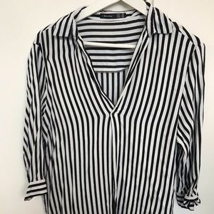 Bershka Long black and white striped blouse